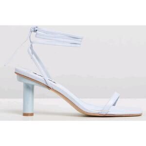 Caverley Lulu Heels Sky Blue Leather Scrappy Block Heel Party Cocktail 40‎ $160